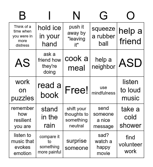 DBT- ACCEPTS SKILL Bingo Card