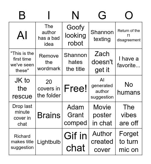 Covers Meeting Bingo Card