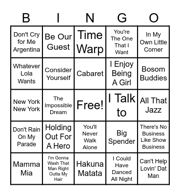On Broadway! Bingo Card