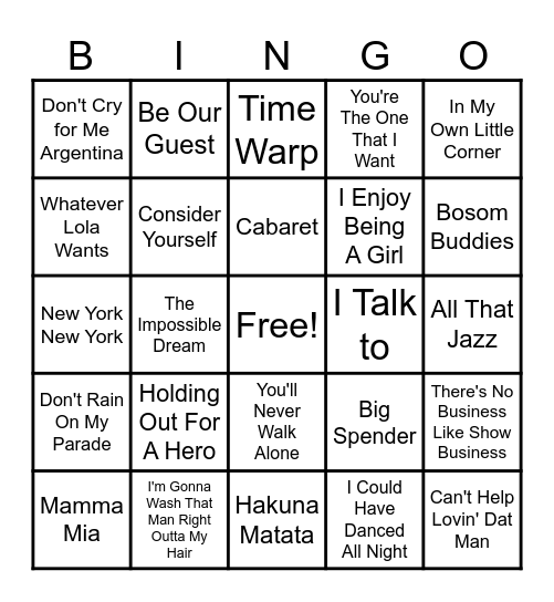 On Broadway! Bingo Card