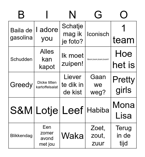 Muziek bingo Card