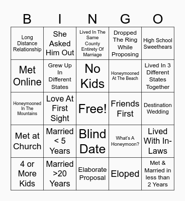 Marriage Bingo Card