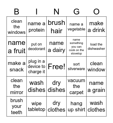 Daily Living Skills Bingo Card