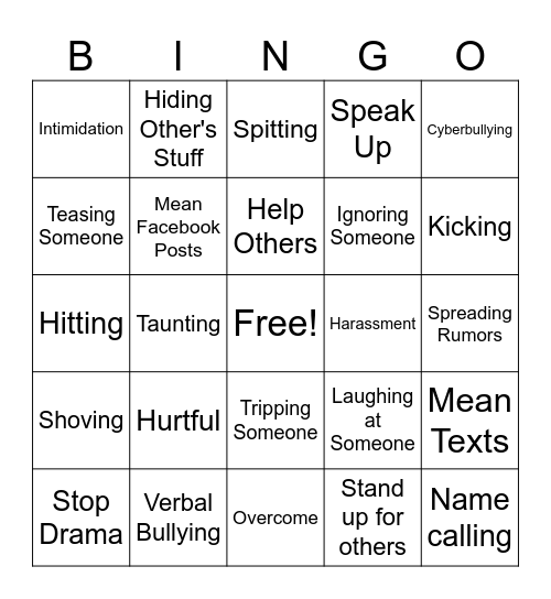 Bully Bingo Card