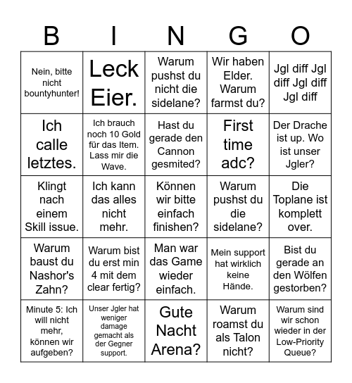 Kluft der Eierlecker Bingo Card