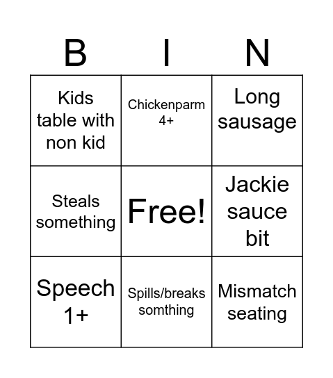 Alfies Bingo Card