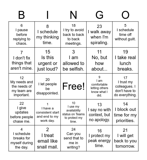 Boundaries BINGO Card