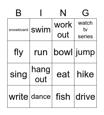 Verbs Bingo Card