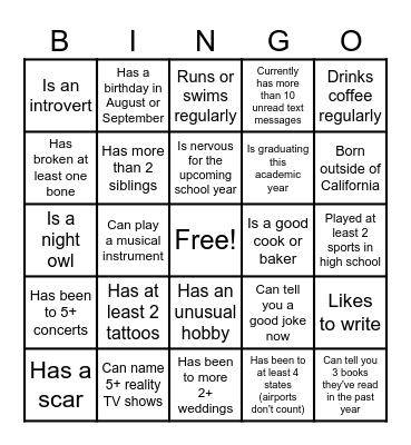 Human Bingo Card