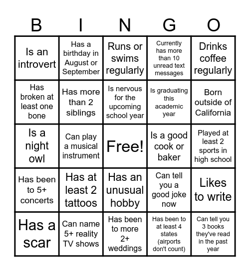 Human Bingo Card