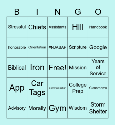 Back to School Bingo Card