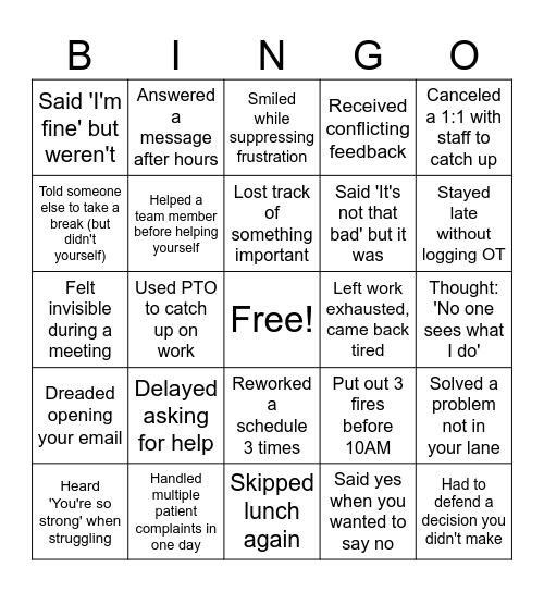 Burnout Bingo Card