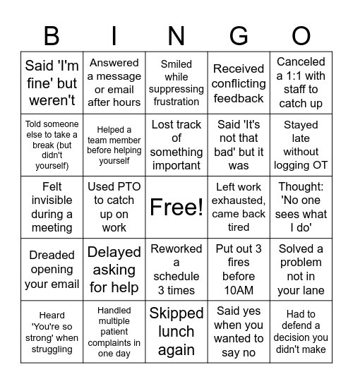 Burnout Bingo Card