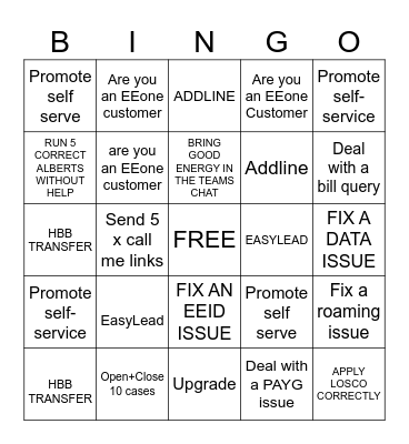 Team Partridge Bingo Card