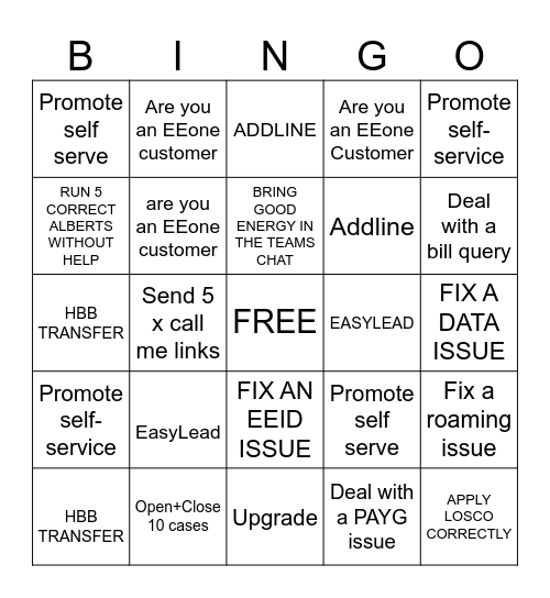 Team Partridge Bingo Card