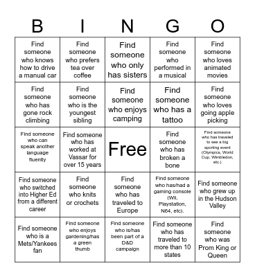 Employee Network Bingo! Bingo Card