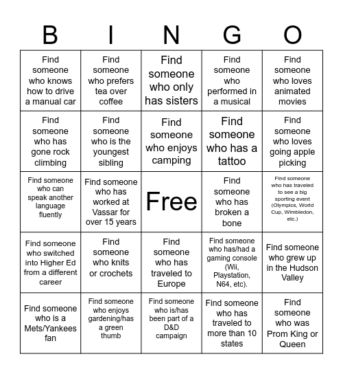Employee Network Bingo! Bingo Card