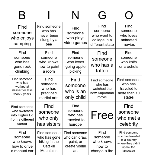 Employee Network Bingo! Bingo Card