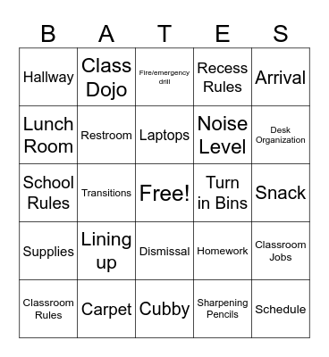 Classroom Procedures & Expectations Bingo Card