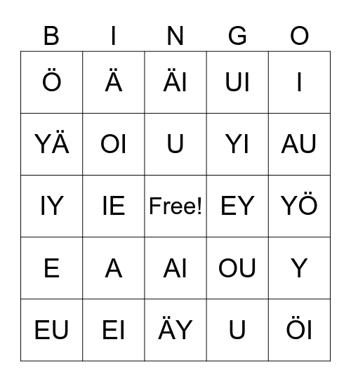 Vokaali bingo! Bingo Card