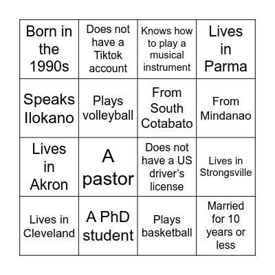 Find someone who is/has Bingo Card