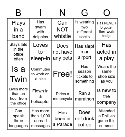 Find a Co-Worker Who..... Bingo Card