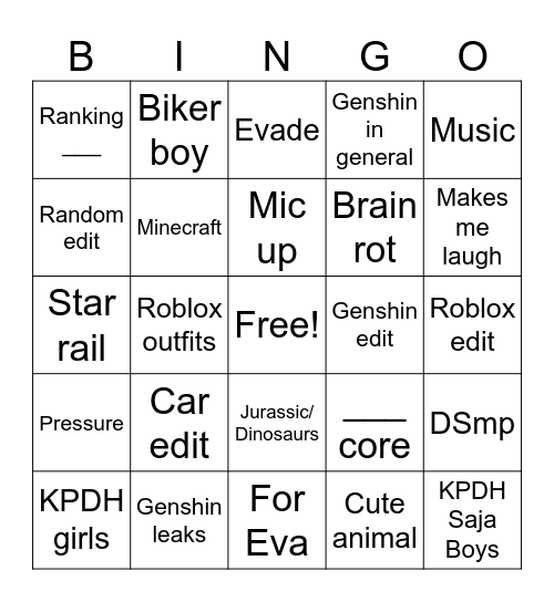 Untitled Bingo Card