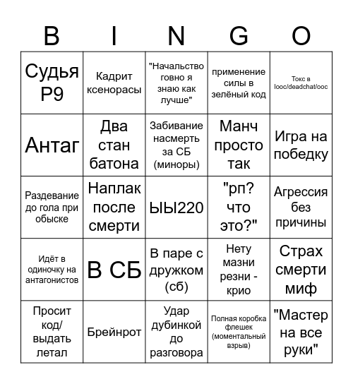 Аррунэй бинго Bingo Card
