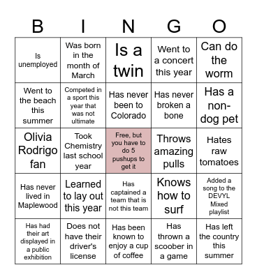 DEVYL Mixed Bingo Card