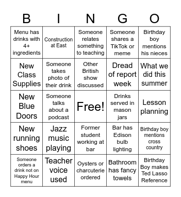 Darham's Birthday Bash Bingo Card