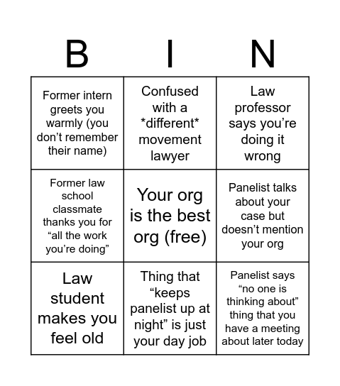 Lav Law Movement Lawyer Bingo Card