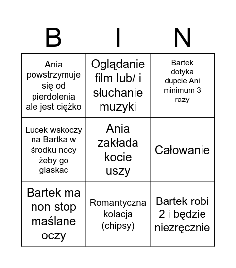 Bingo nocnej rozrywki Bingo Card