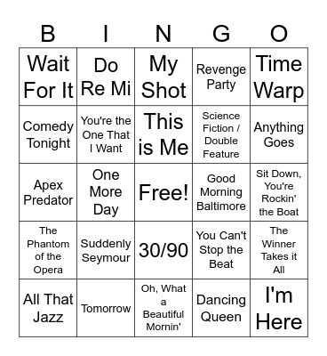 Musicals Bingo Card