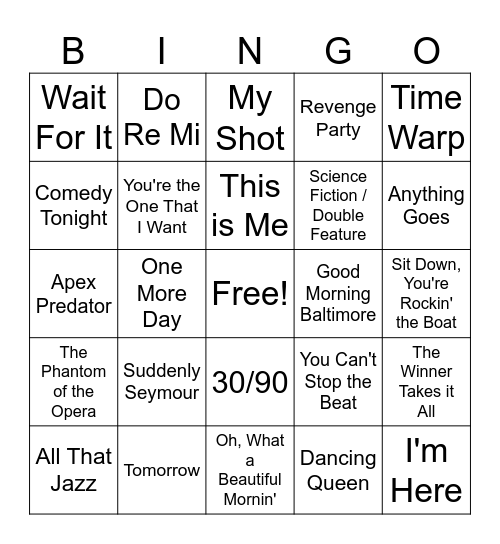 Musicals Bingo Card