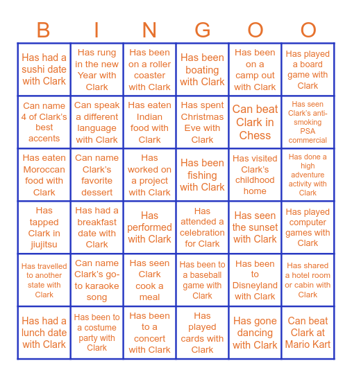 Clark Birthday Bingo Card