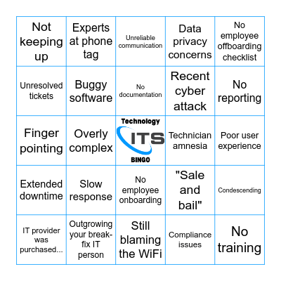 Technology Pain Points Bingo Card