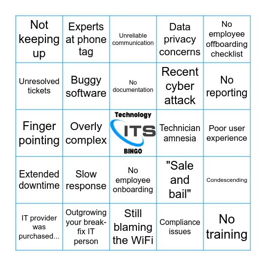 Technology Pain Points Bingo Card