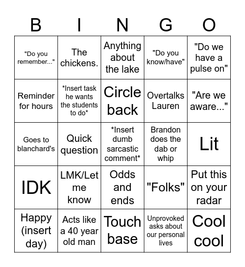 Brandon Bingo Card