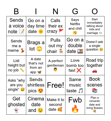 2025 dating bingo Card