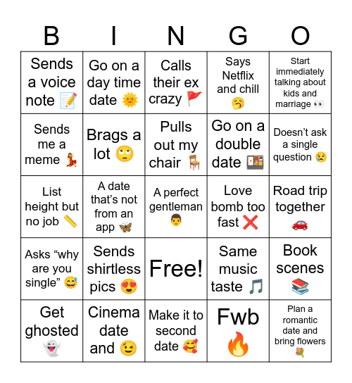 2025 dating bingo Card