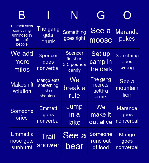 Glacier National Park Bingo Card