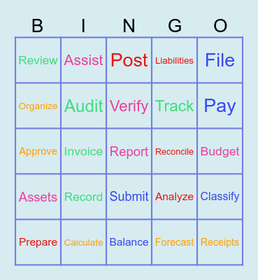 ACCOUNTING VERBS Bingo Card