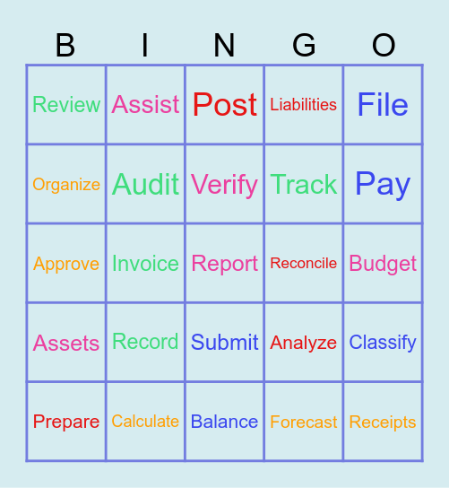 ACCOUNTING VERBS Bingo Card