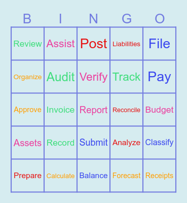 ACCOUNTING VERBS Bingo Card