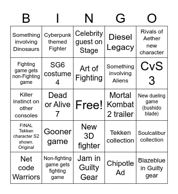 EVO!!! Bingo Card