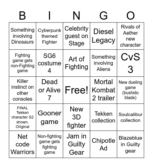 EVO!!! Bingo Card