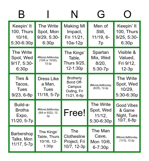 Men's Initiative Engagements Bingo Card
