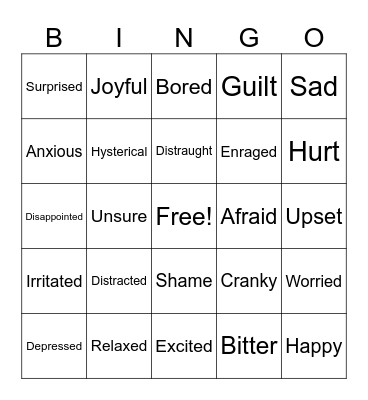 Emotions Bingo Card
