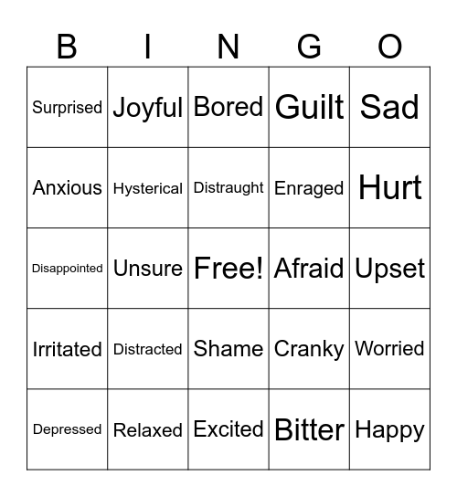 Emotions Bingo Card
