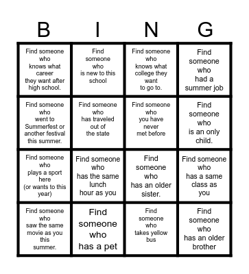 Getting to Know Each Other Bingo Card